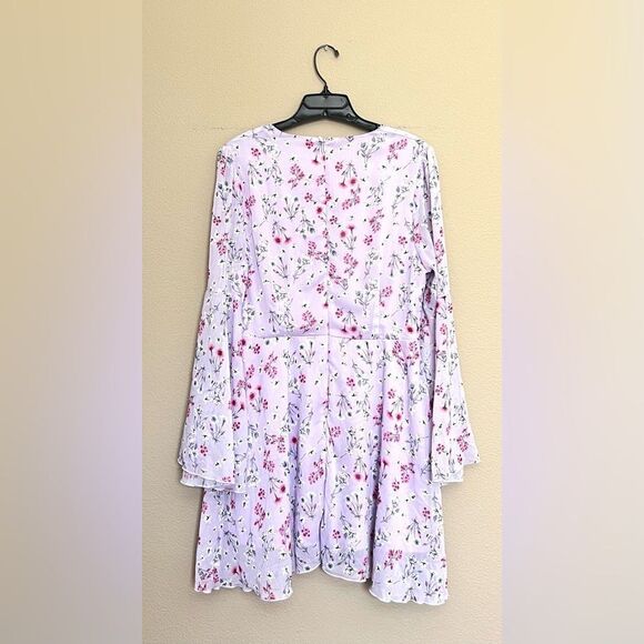 Floral Lavender Boho Bell Sleeve Mini Dress - Picture 10 of 13